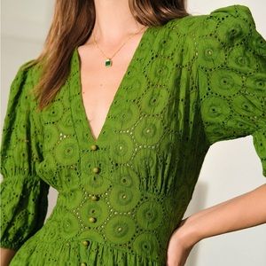 The Puff Sleeve Cutout Slit Maxi Dress
Green / S